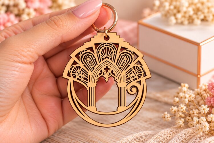 Round Floral Tree Keychain SVG round floral tree keychain, example image 1