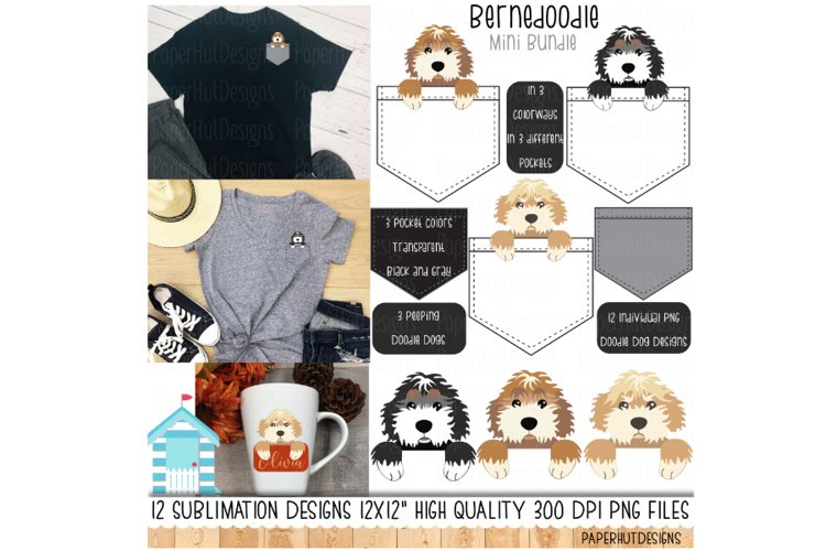 Bernedoodle Dogs Pocket Sublimation Designs example image 1