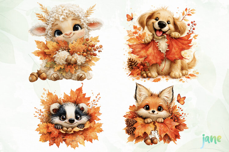 Leaf Autumn Animals Clipart example image 1