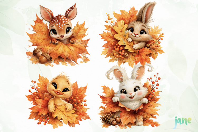 Leaf Autumn Animals Clipart