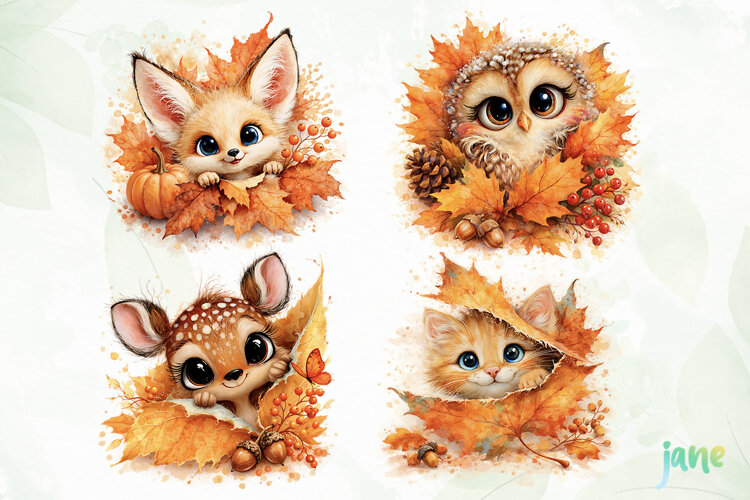 Leaf Autumn Animals Clipart example image 1