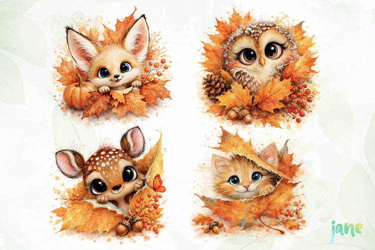 Leaf Autumn Animals Clipart
