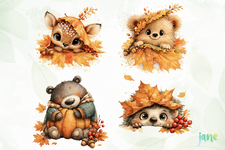 Leaf Autumn Animals Clipart