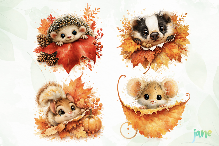 Leaf Autumn Animals Clipart