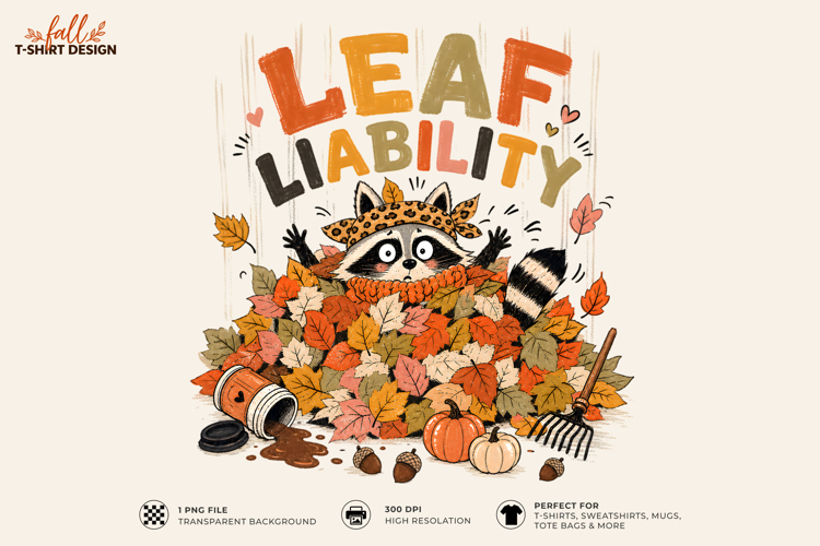 Leaf Liability Raccoon Autumn PNG Sublimation T-Shirt Design