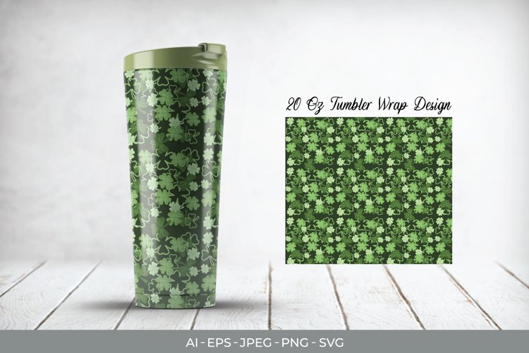 20oz St. Patrick Tumbler Wrap Design, Green Shamrock Leaves