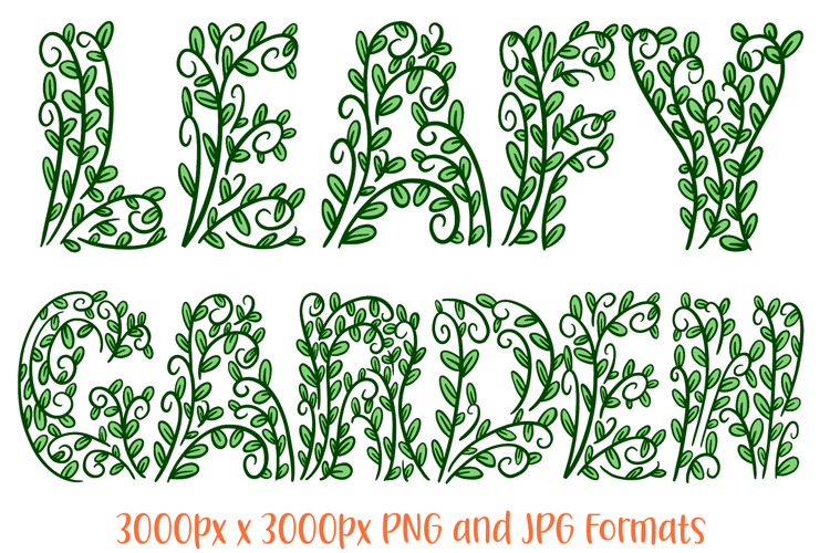 Leafy Garden Font Spring Floral Vine Lettering ABC PNG JPG