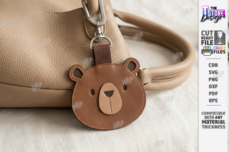 Leather Animal Keychain Bag Tag Laser Cut | Cute Bear SVG