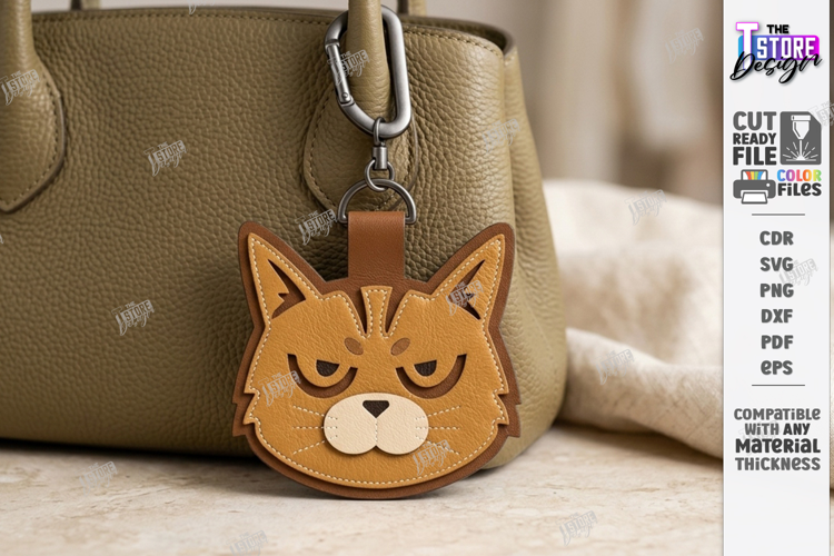 Leather Animal Keychain Bag Tag Laser Cut | Cute Cat SVG