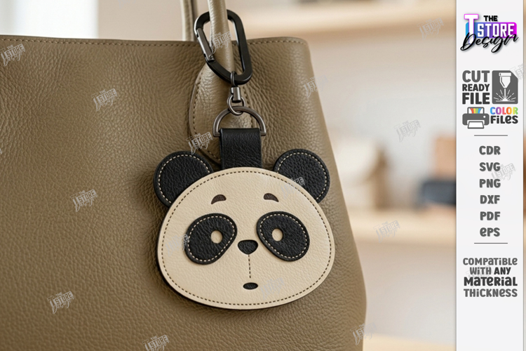 Leather Animal Keychain Bag Tag Laser Cut | Cute Panda SVG
