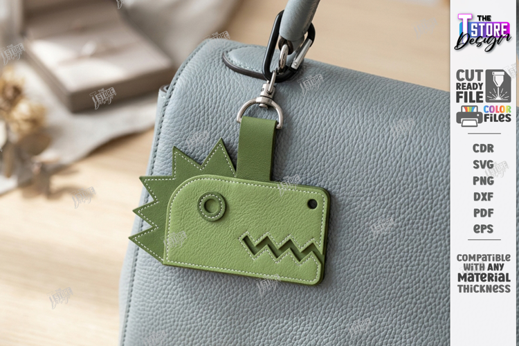Leather Animal Keychain Bag Tag Laser Cut | Dinosaur Laser