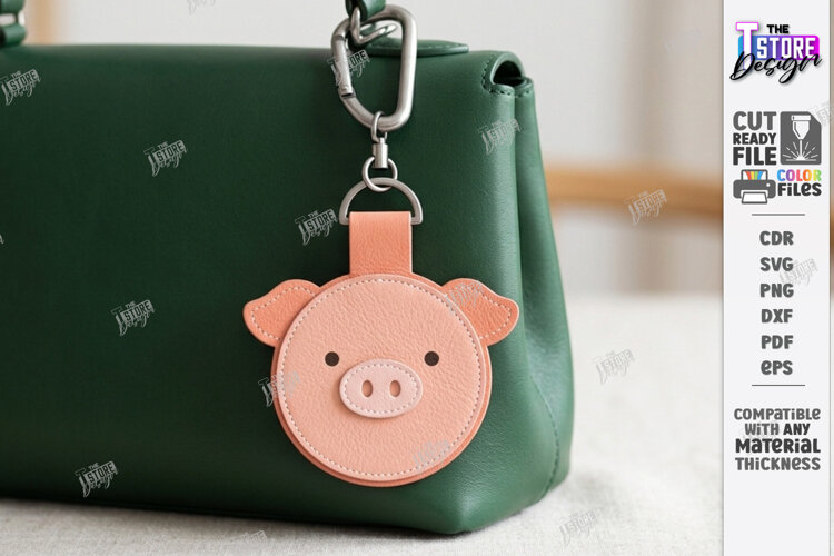 Leather Animal Keychain Bag Tag Laser Cut | Pig Laser | CNC example image 1