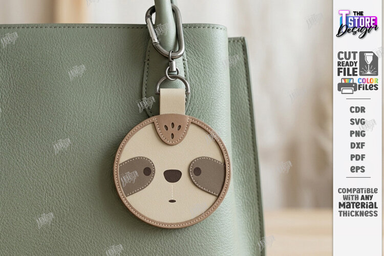 Leather Animal Keychain Bag Tag Laser Cut | Sloth Laser |CNC example image 1