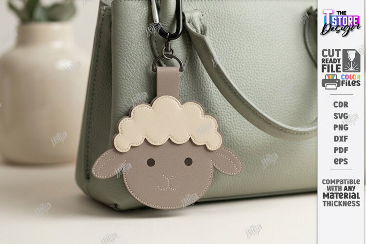 Leather Animal Keychain Bag Tag Laser Cut | Sheep Laser |CNC example image 1