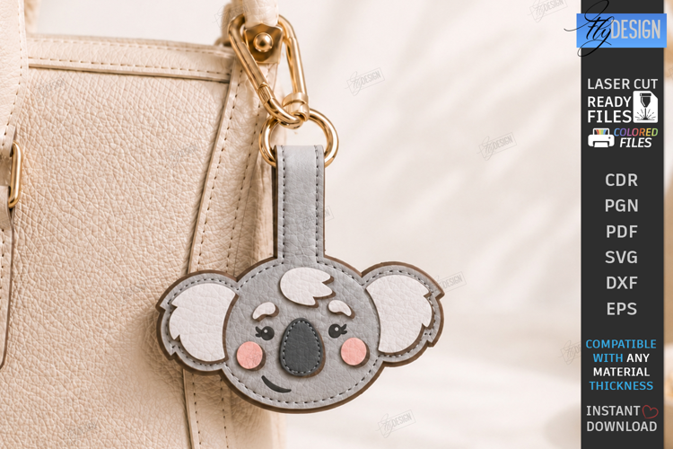 Leather Animal Keychain Bag Tag Laser Cut | Cute Koala SVG
