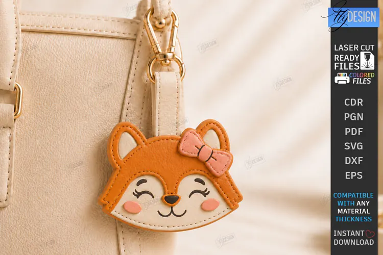 Leather Animal Keychain Bag Tag Laser Cut | Cute Fox Tag