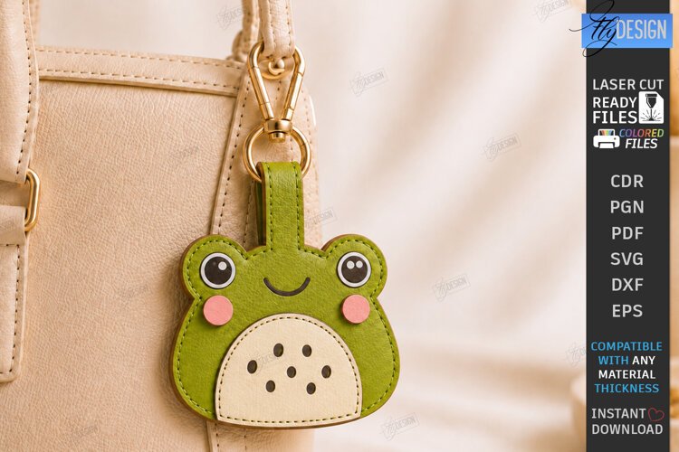 Leather Animal Keychain Bag Tag Laser Cut | Cute Frog Tag example image 1