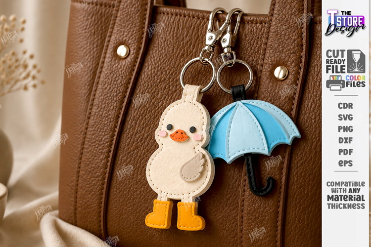 Leather Bag Charm Laser Cut | Duckling Keychain | Umbrella