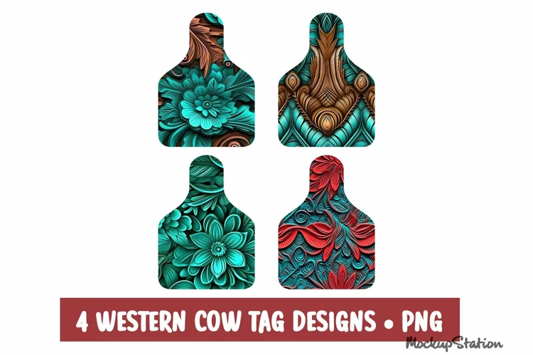 Western Cow Tag Earrings| 3D Tooled Leather Sublimation PNG