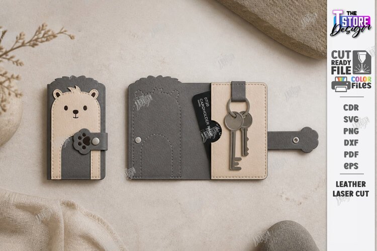 Animal Leather Key Holder Laser Cut | Hedgehog Card Holder example image 1