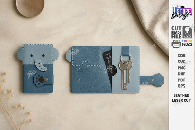 Animal Leather Key Holder Laser Cut | Elephant Card Holder example image 1