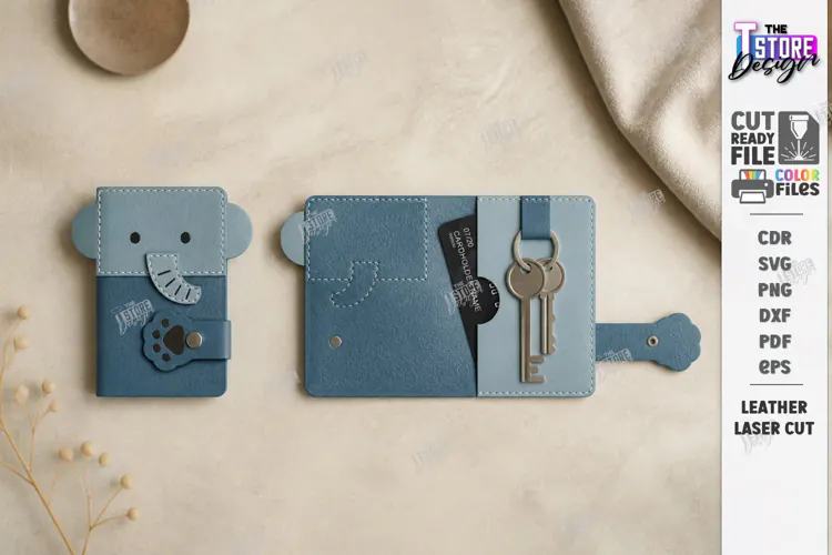 Animal Leather Key Holder Laser Cut | Elephant Card Holder