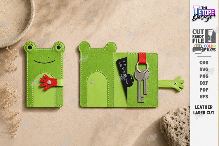 Animal Leather Key Holder Laser Cut | Frog Card Holder Laser example image 1