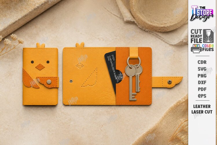 Animal Leather Key Holder Laser Cut | Chick Card Holder SVG example image 1