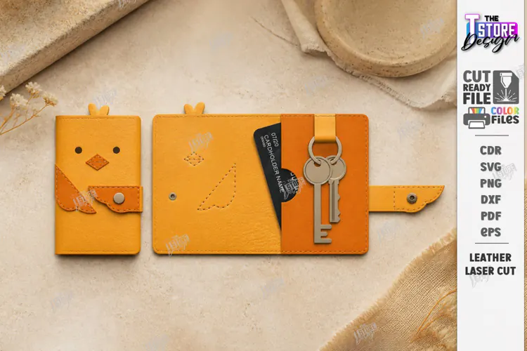 Animal Leather Key Holder Laser Cut | Chick Card Holder SVG