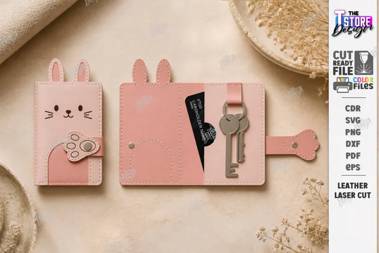 Animal Leather Key Holder Laser Cut | Bunny Card Holder SVG