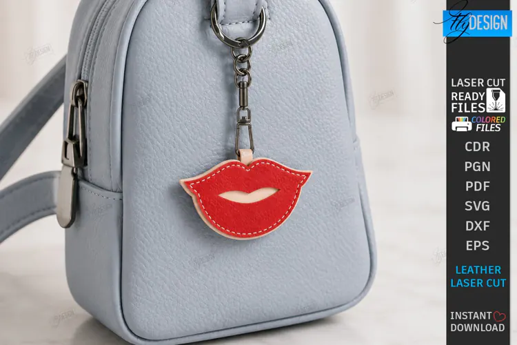 Leather Keychain Laser Cut | Bag Tag | Bag Charm | Lips SVG