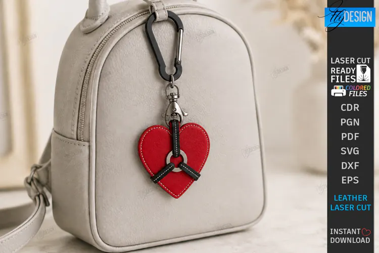 Leather Keychain Laser Cut | Bag Tag | Bag Charm | Heart SVG