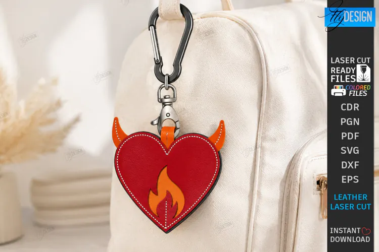 Leather Keychain Laser Cut | Bag Tag | Bag Charm | Heart SVG