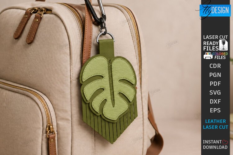 Leather Keychain Laser Cut | Bag Tag | Bag Charm | Leaf SVG example image 1