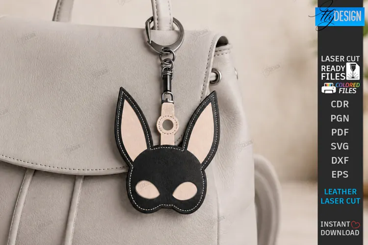 Leather Keychain Laser Cut | Bag Tag | Bunny Ears Bag Charm