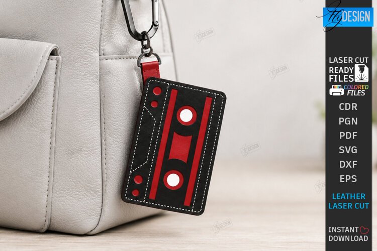 Leather Keychain Laser Cut | Bag Tag | Cassette Tape SVG example image 1