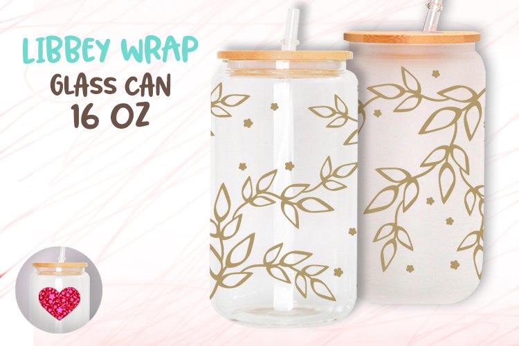 Floral decor Leaves Garden print Libbey glass can16oz wrap