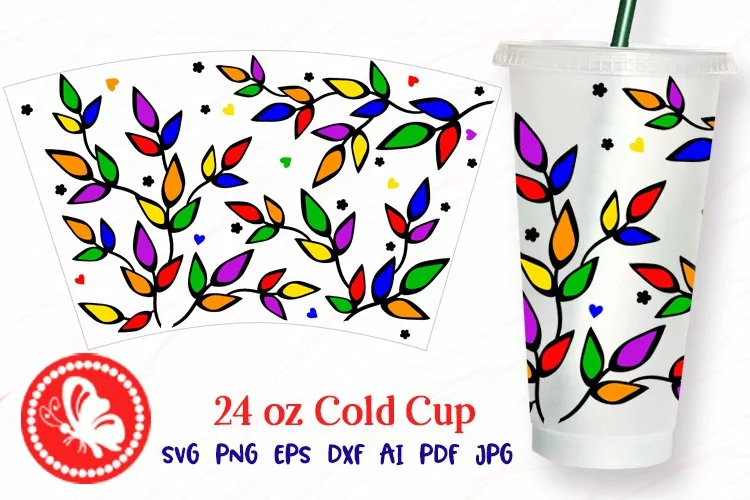 LGBT pride Gay colorful leaves Tumbler 24 OZ cold cup wrap