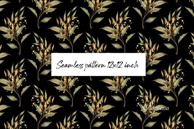 Floral pattern with gold | Leaves digital paper