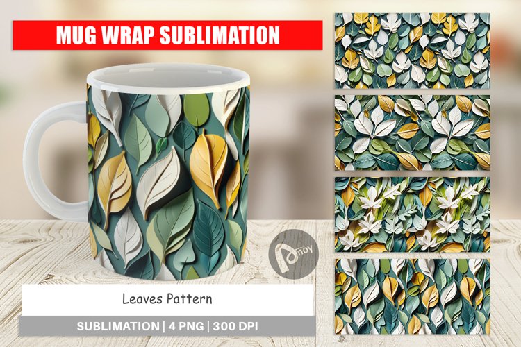 Mug Wrap Design Leaves Pattern