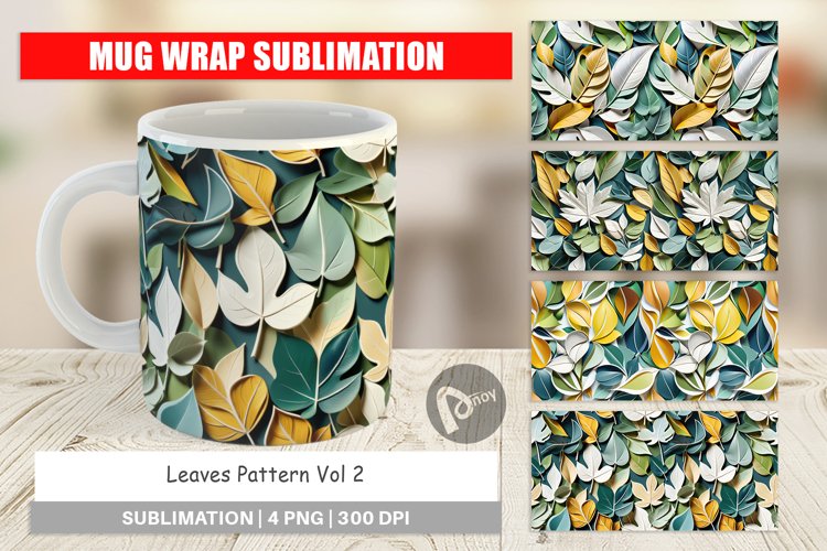 Mug Wrap Design Leaves Pattern