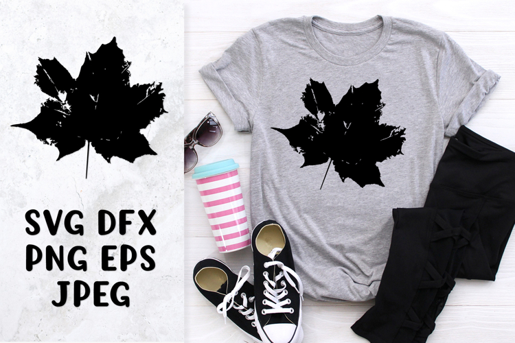 Distressed maple leaf SVG. Leaf ink stamp. Leaf print.