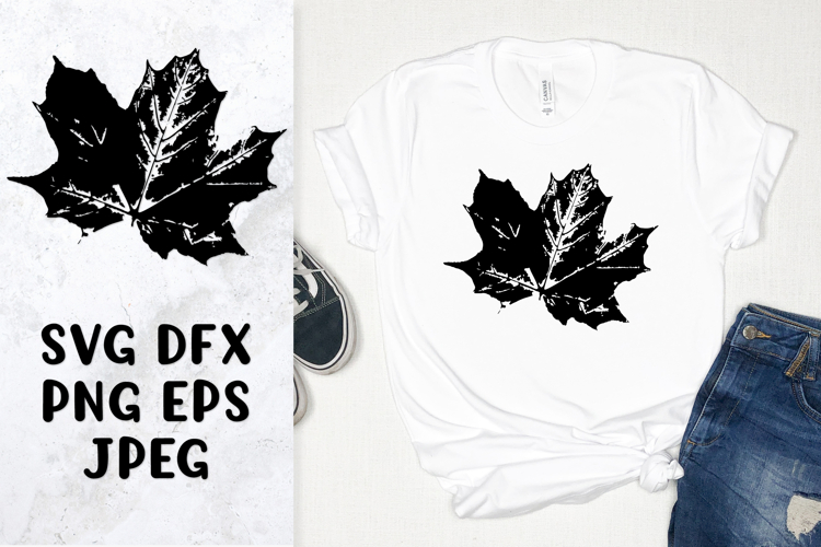 Maple leaf SVG. Distressed leaf ink stamp. Leaf print.