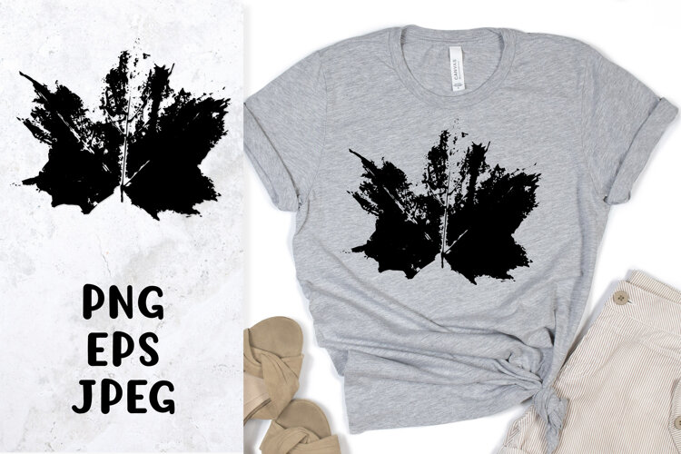 Distressed maple leaf sublimation design. Leaf ink stamp example image 1