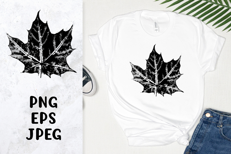 Maple leaf ink stamp. Distressed leaf sublimation design.