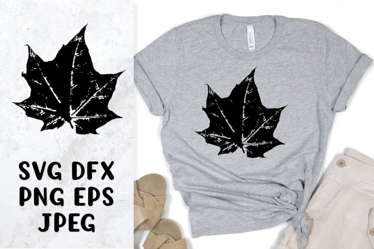 Distressed maple leaf. Leaf ink stamp. Leaf print SVG example image 1