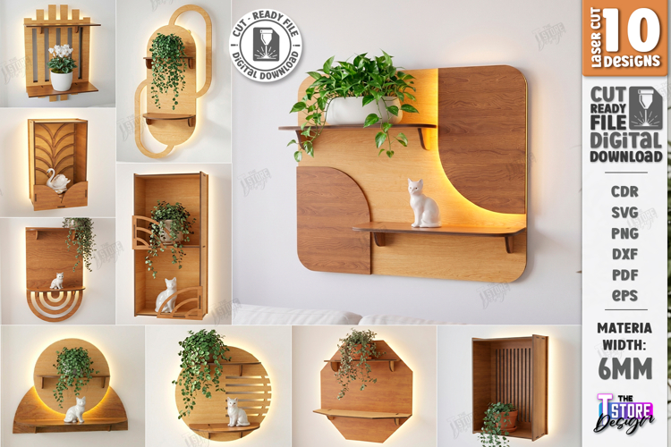 LED Hanging Plant Shelf Laser Cut Bundle | Wall Decor | CNC