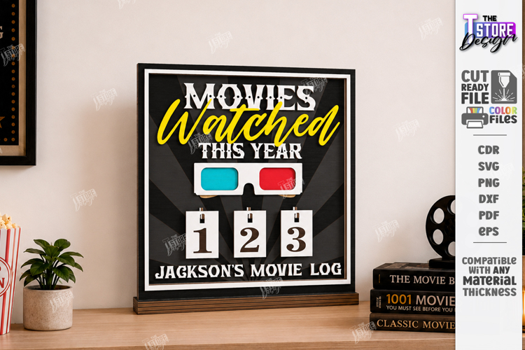 Led Lights Movies Counter - Cinema Tracker Sign Laser Cut