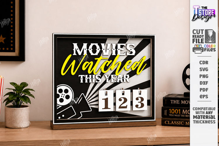 Led Lights Movies Counter - Cinema Tracker Sign Laser Cut