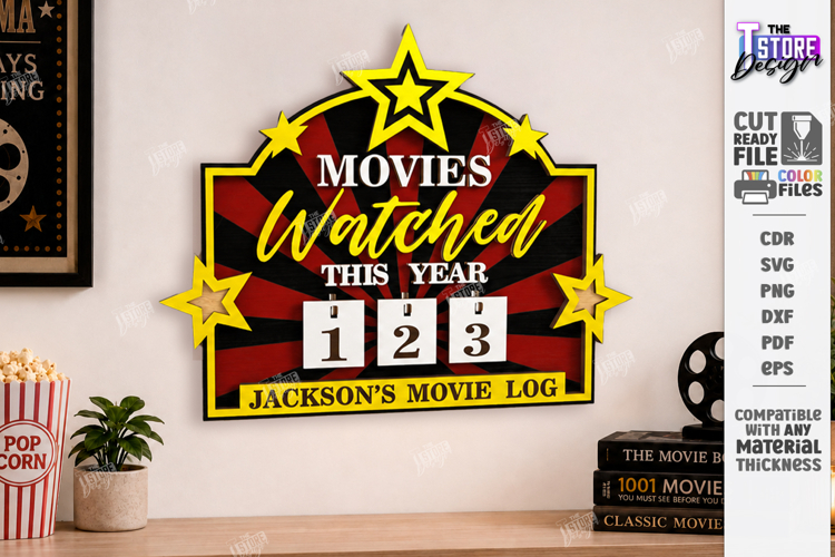 Led Lights Movies Counter - Cinema Tracker Sign Laser Cut